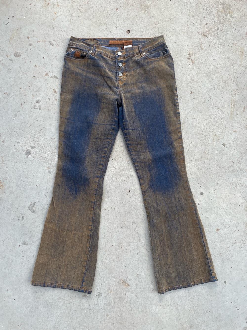Bongo RARE Vintage Y2K Mud Wash Flocked Western Low Rise Flare Jeans